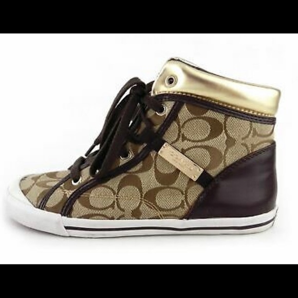 Coach Signature Canvas High Top Sneakers sz 8.5 - Picture 1 of 5
